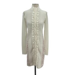 Byron Lars Beauty Mark Ivory Cable Knit Lace Sheath Dress Womens Size 4